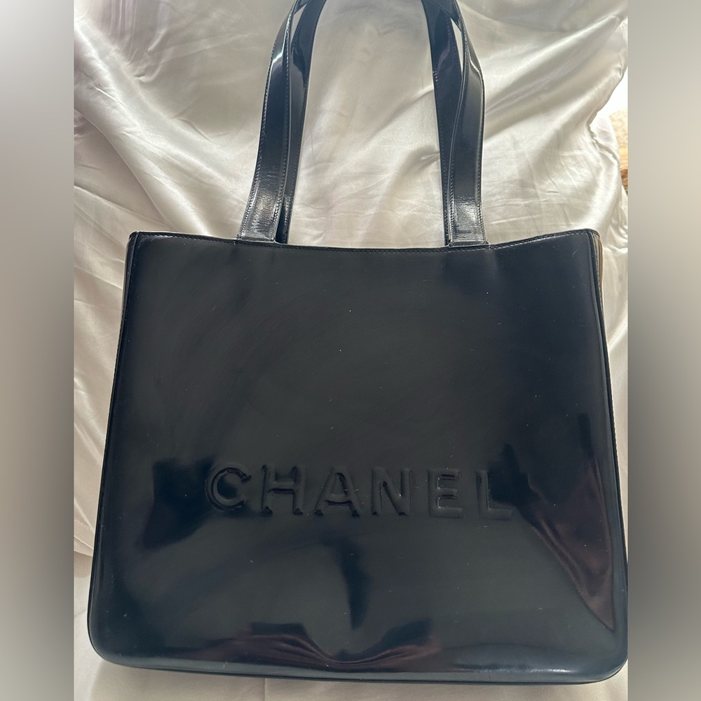 Chanel Black Patent Leather Enamel Tote